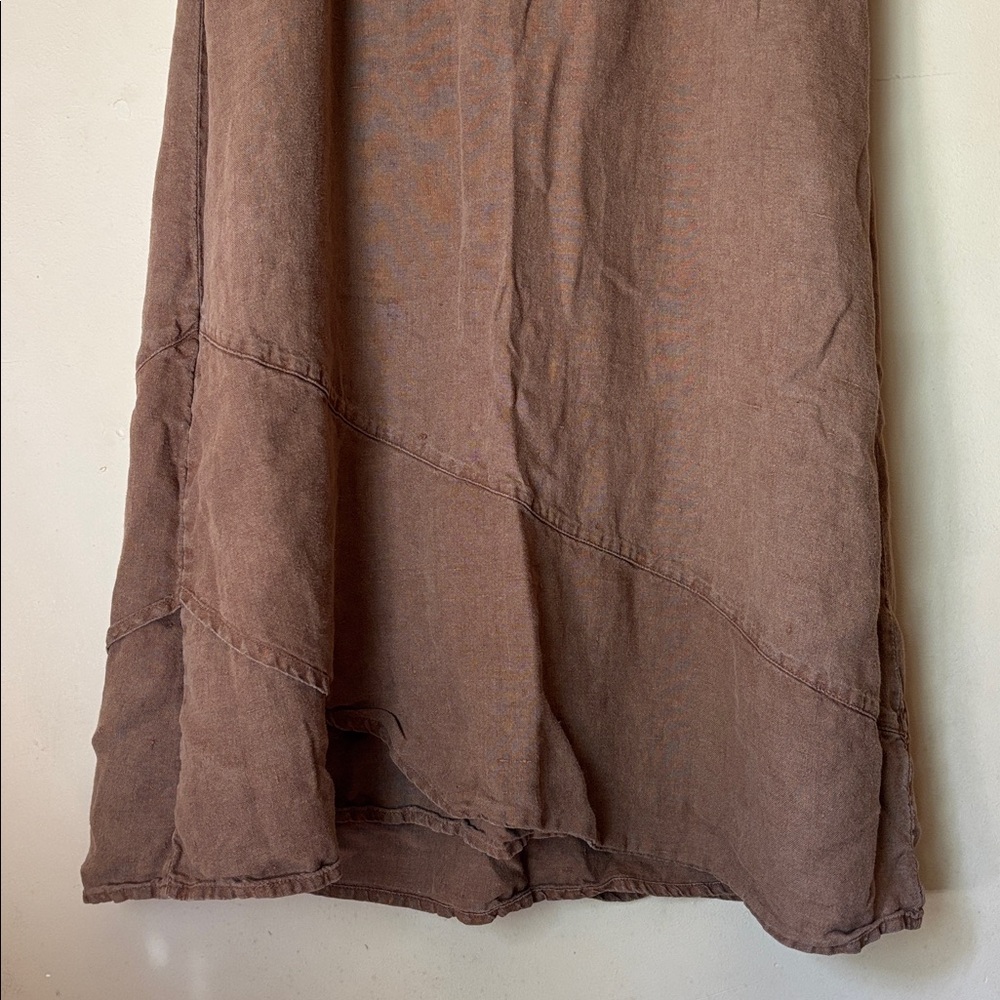 FLAX Brown Linen Button Front Dress, M - Picture 5 of 7